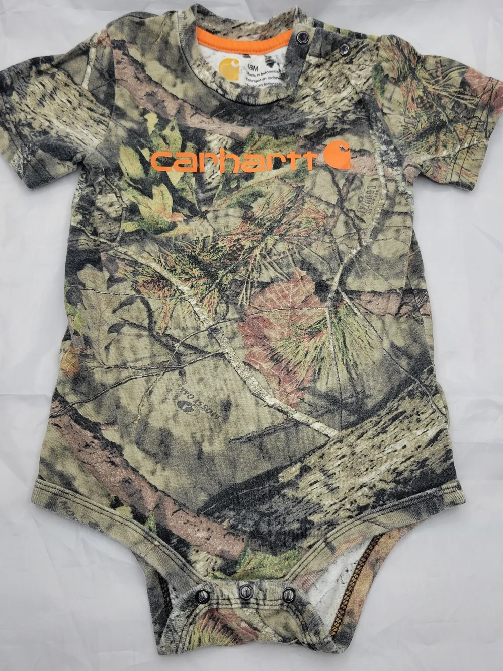 Carhartt Camo One-Piece Bodysuit with Orange Logo